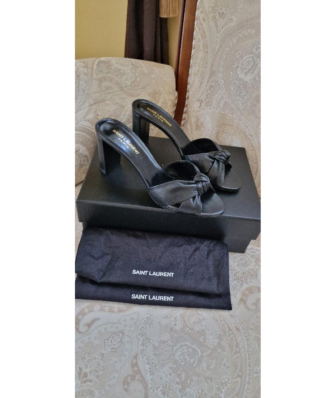 SAINT LAURENT Черные кожаные мюли, фото 2