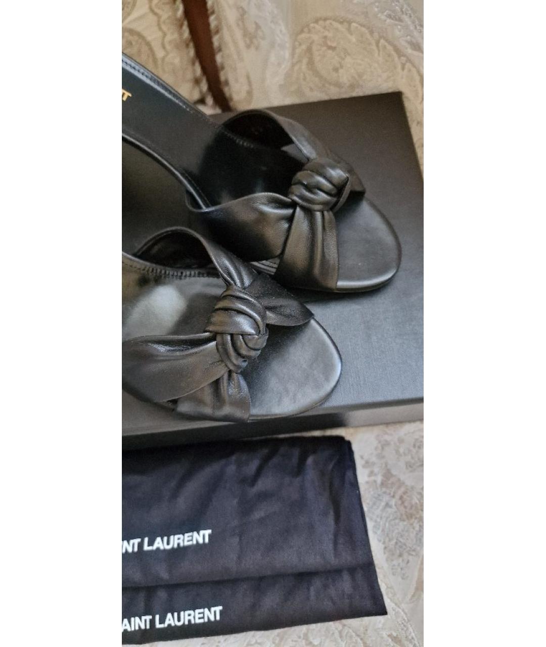 SAINT LAURENT Черные кожаные мюли, фото 8