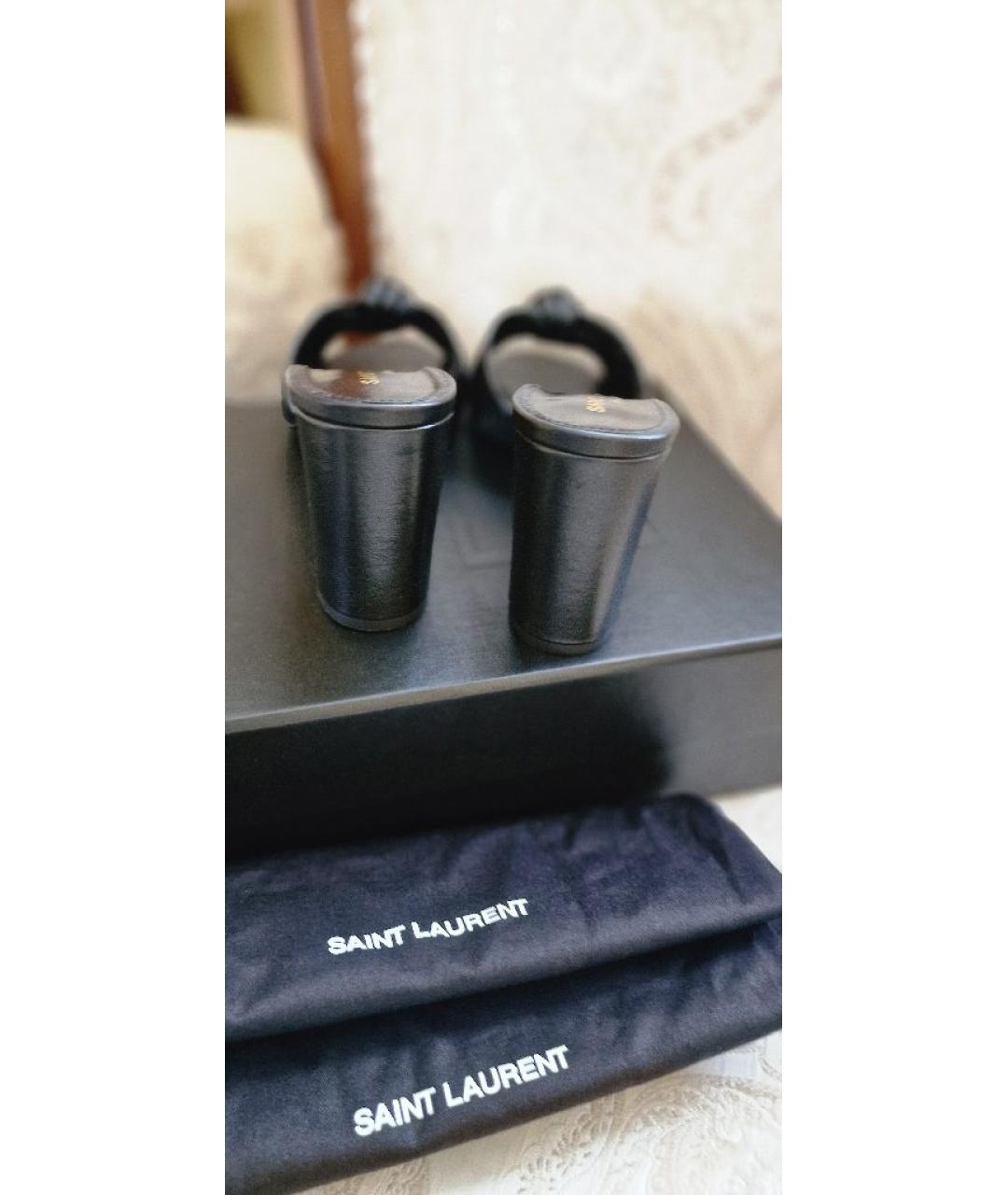 SAINT LAURENT Черные кожаные мюли, фото 4