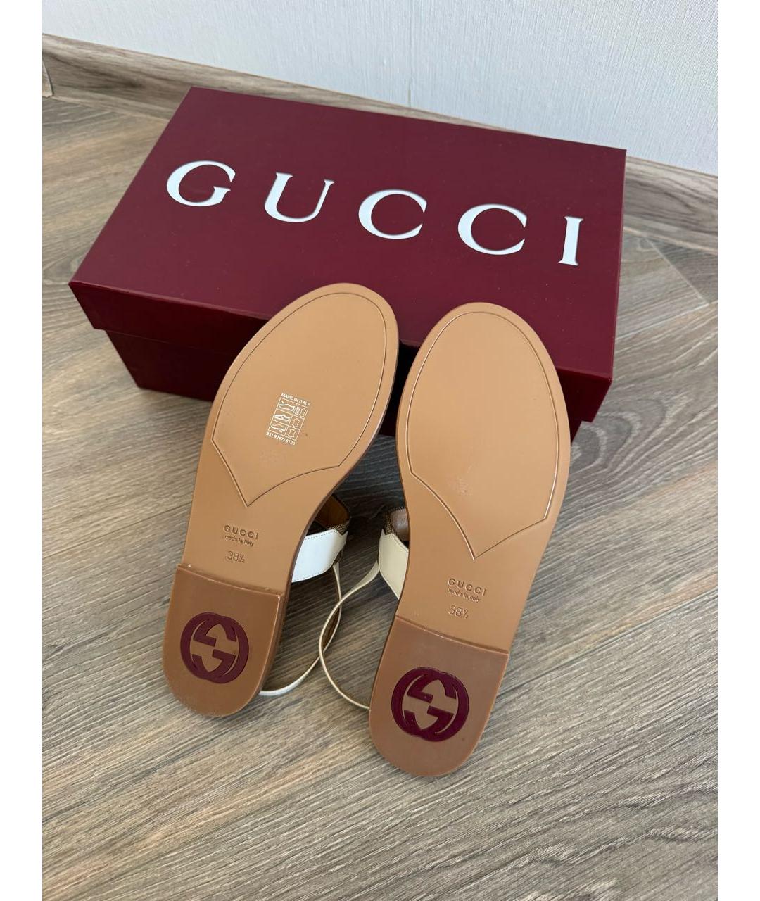 GUCCI Бежевые кожаные босоножки, фото 4