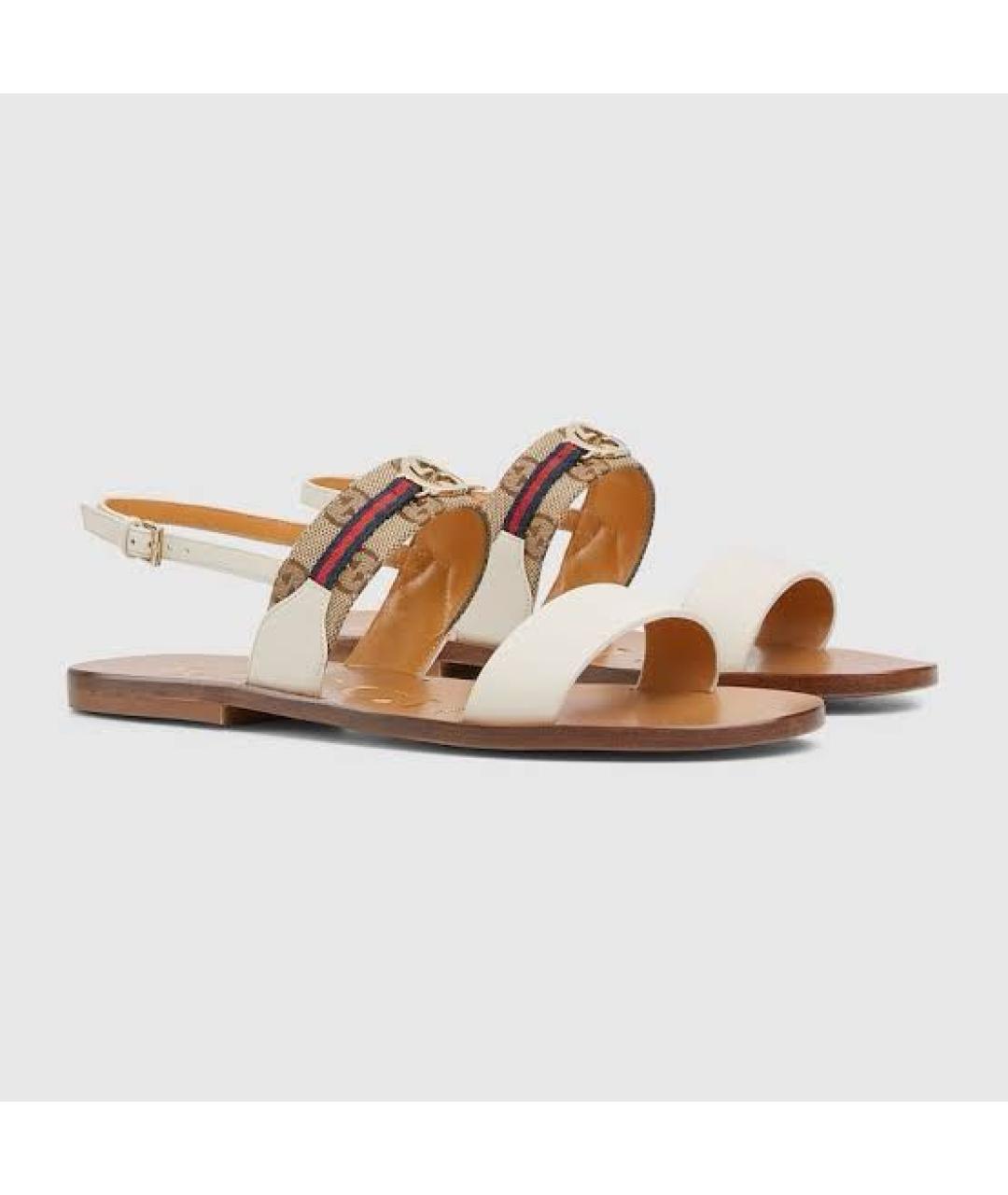 GUCCI Бежевые кожаные босоножки, фото 5