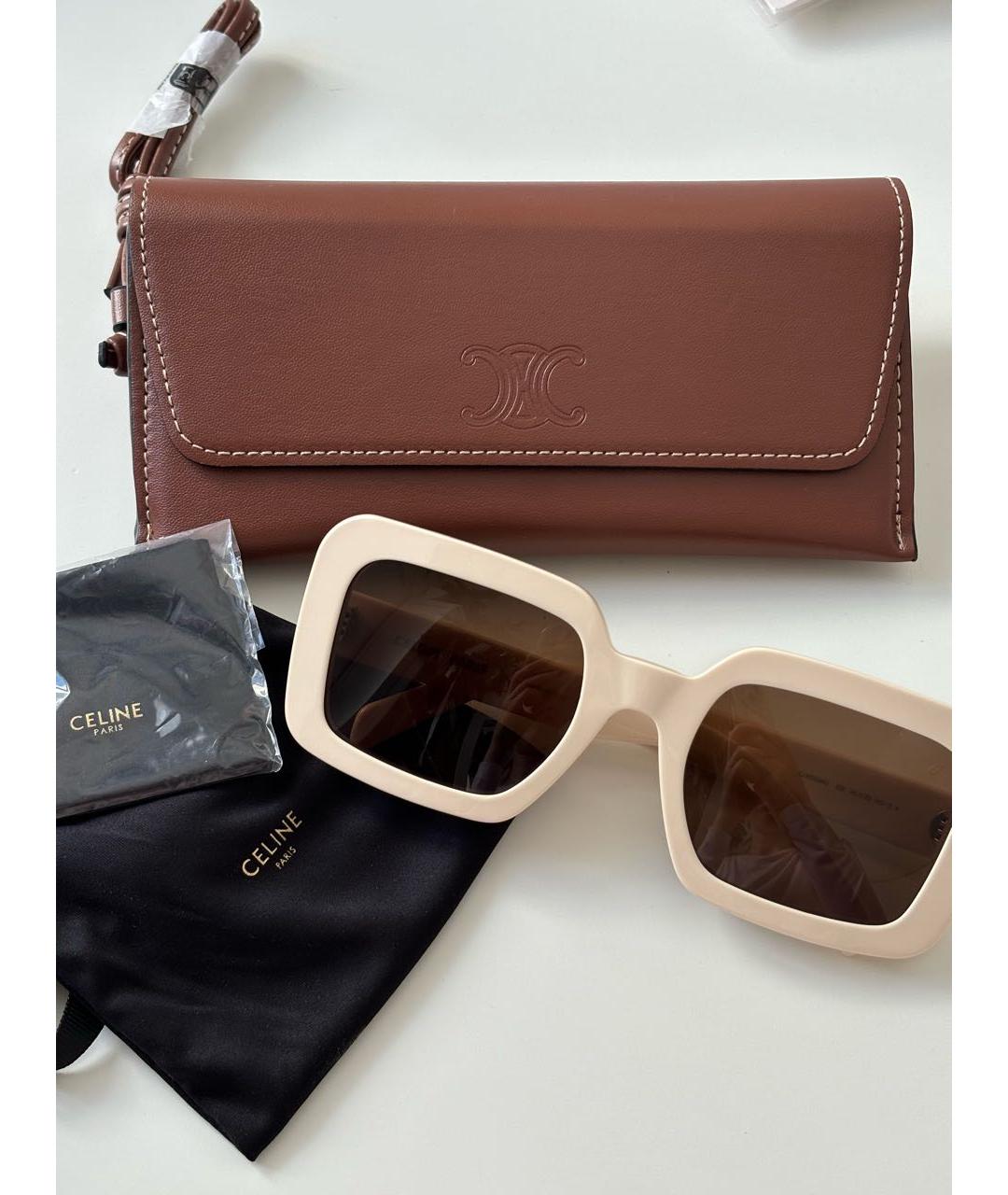 CELINE Бежевые пластиковые солнцезащитные очки, фото 4