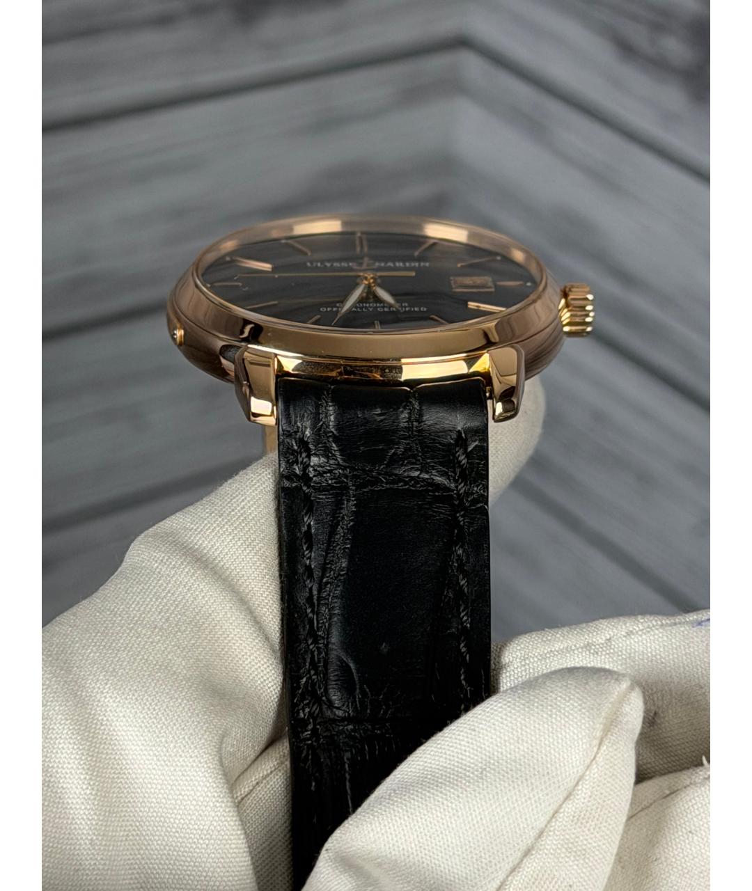 Ulysse Nardin Черные часы из розового золота, фото 4