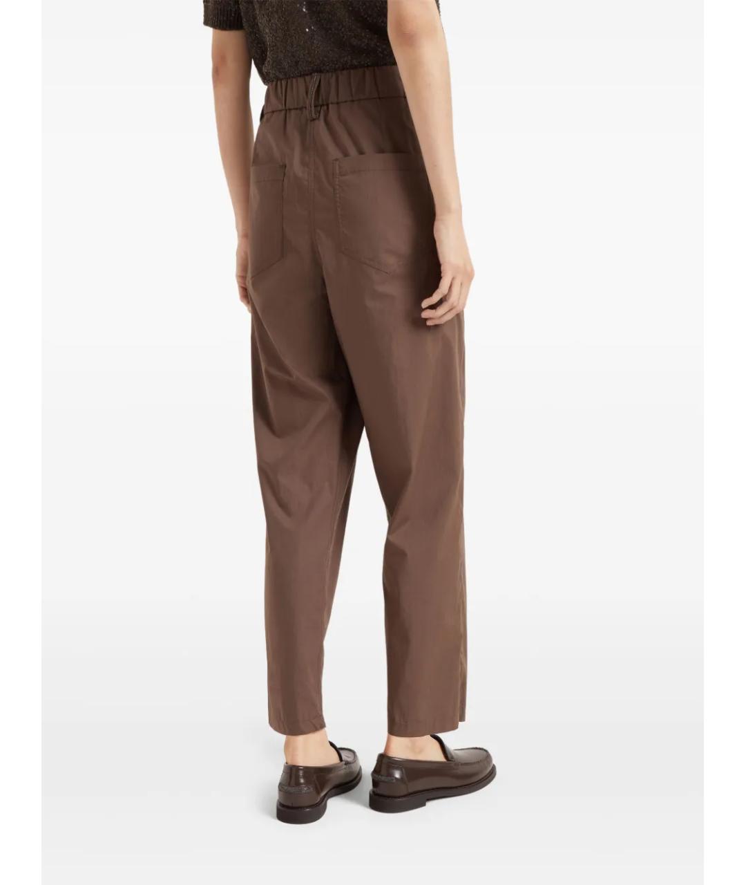 BRUNELLO CUCINELLI Коричневые хлопковые прямые брюки, фото 4