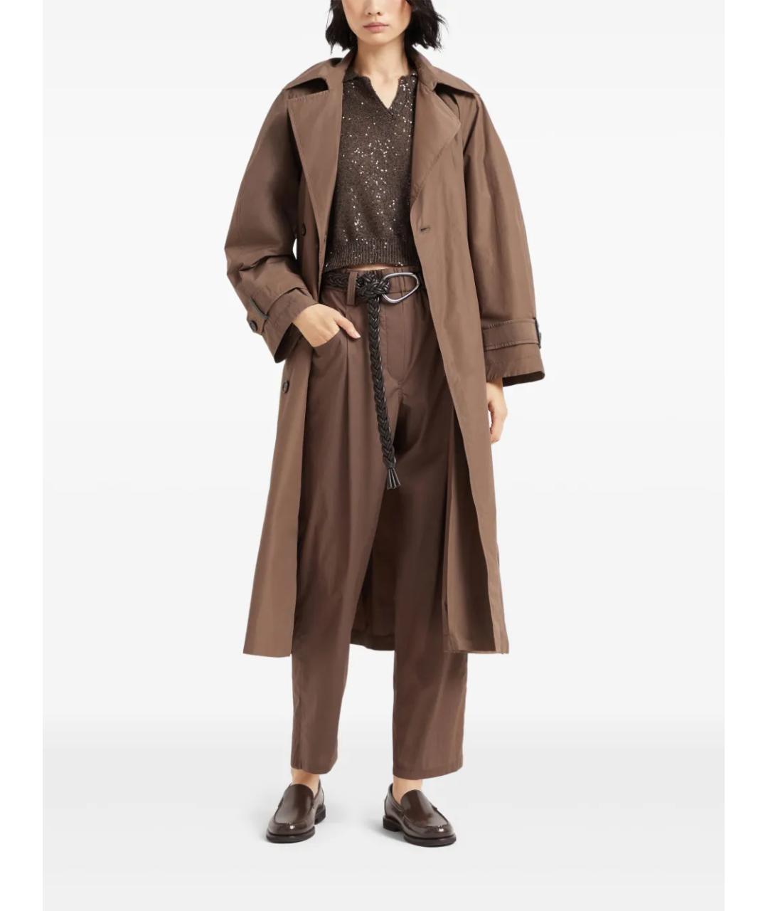 BRUNELLO CUCINELLI Коричневые хлопковые прямые брюки, фото 2