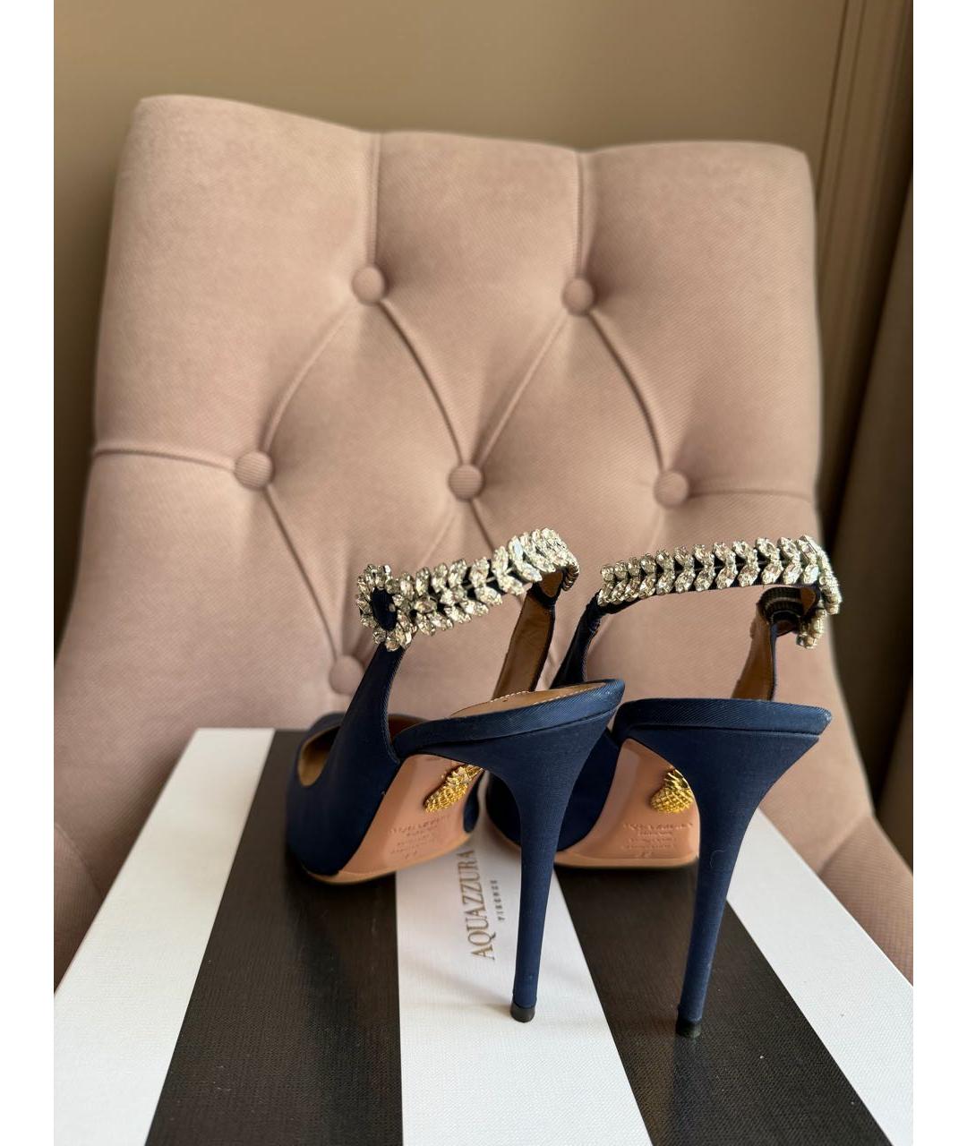 AQUAZZURA Темно-синие текстильные босоножки, фото 4