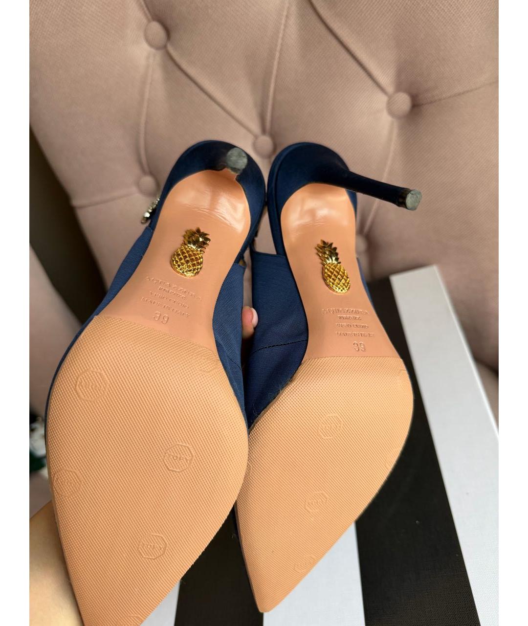 AQUAZZURA Темно-синие текстильные босоножки, фото 6