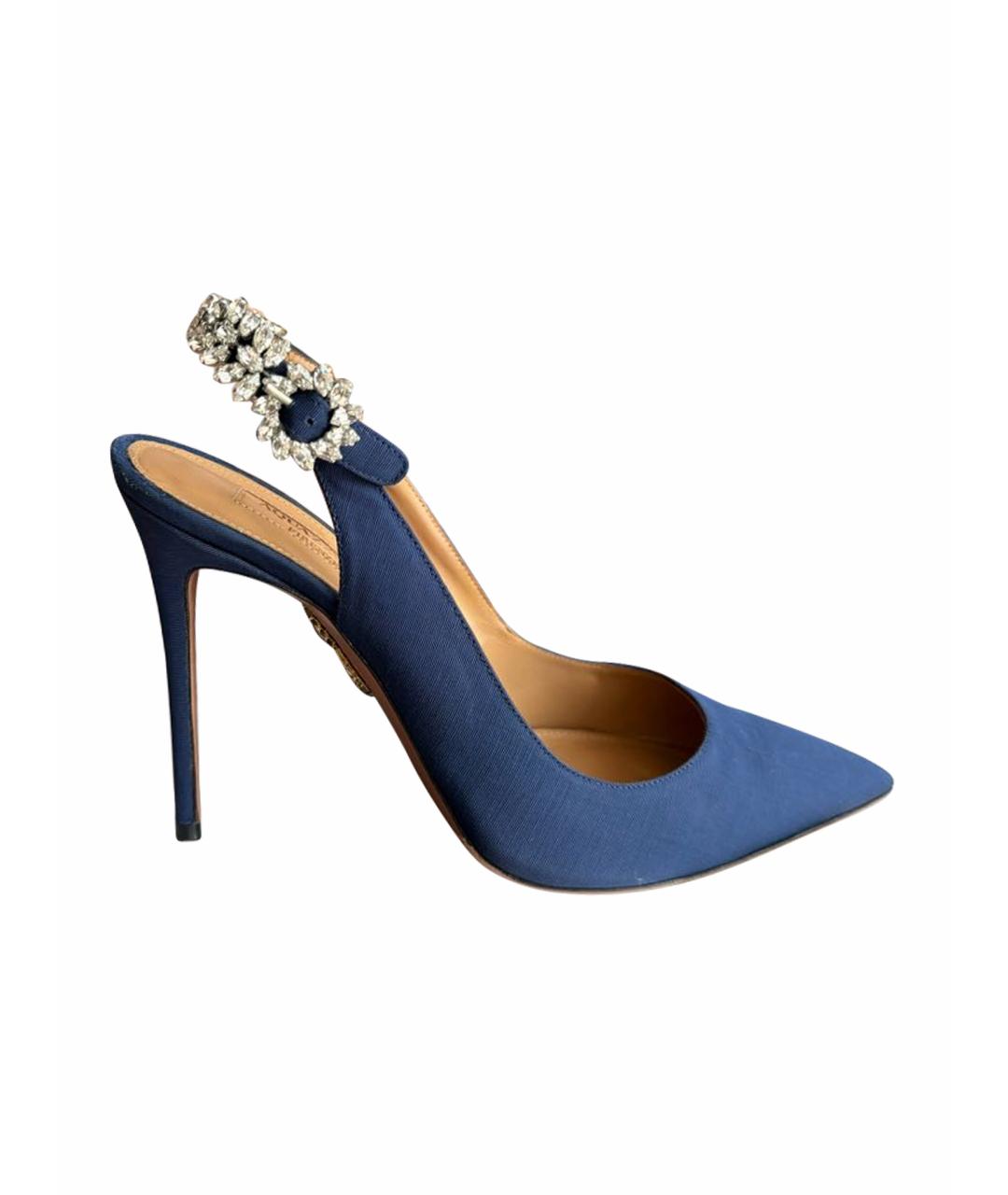 AQUAZZURA Темно-синие текстильные босоножки, фото 1