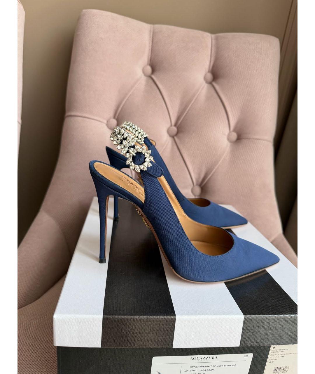 AQUAZZURA Темно-синие текстильные босоножки, фото 8