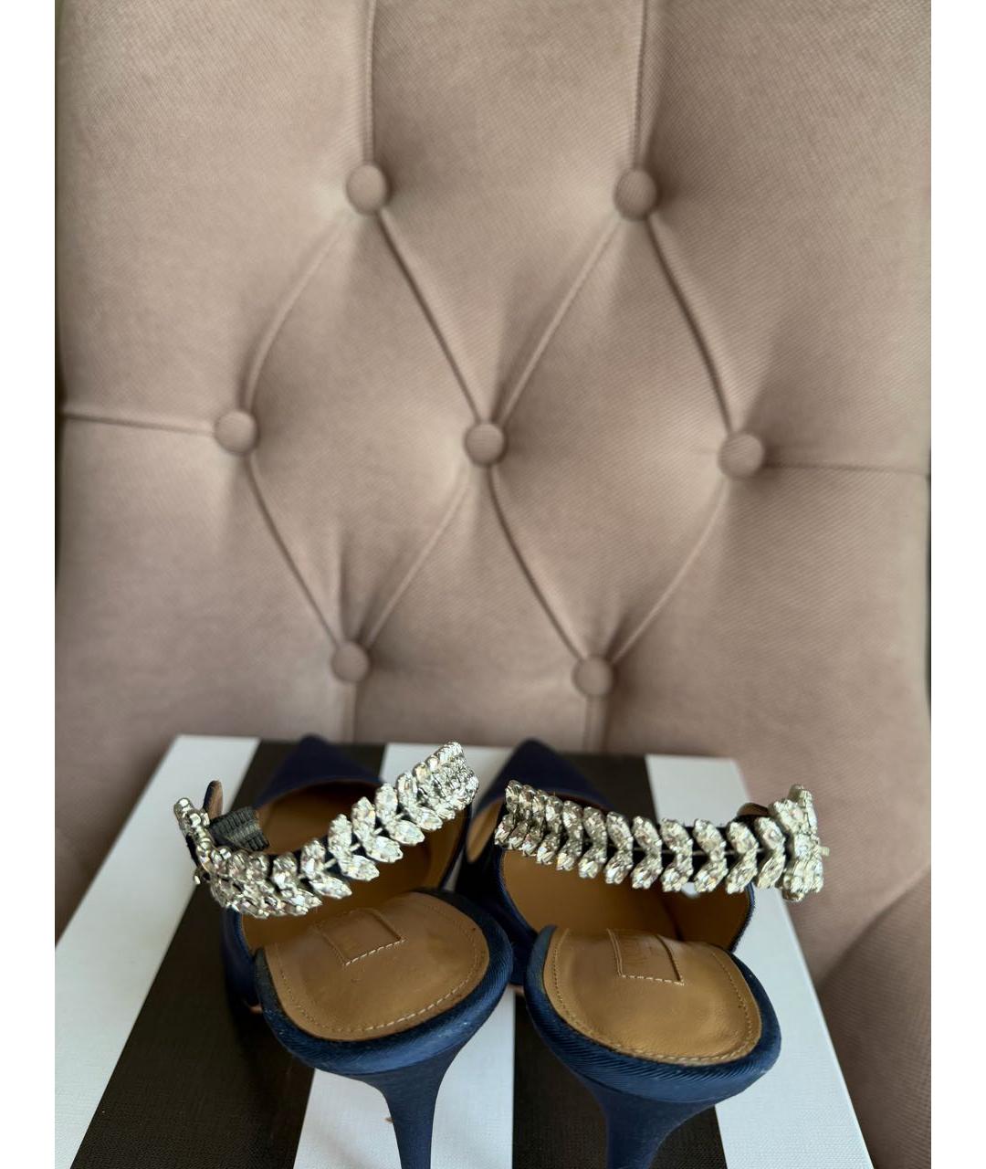 AQUAZZURA Темно-синие текстильные босоножки, фото 3