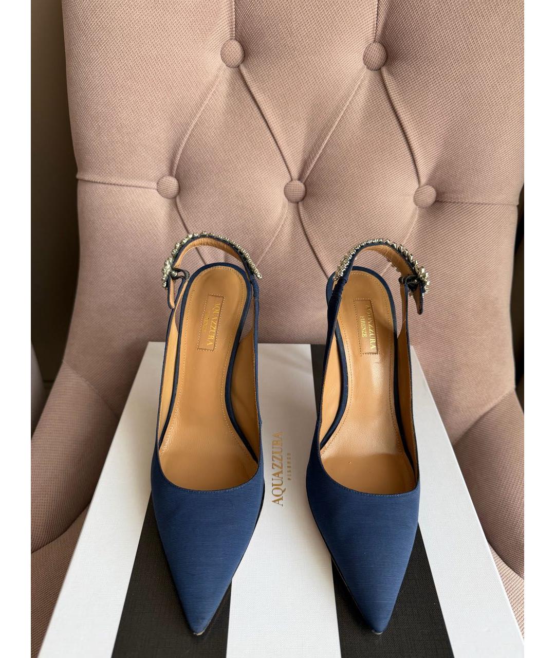 AQUAZZURA Темно-синие текстильные босоножки, фото 2
