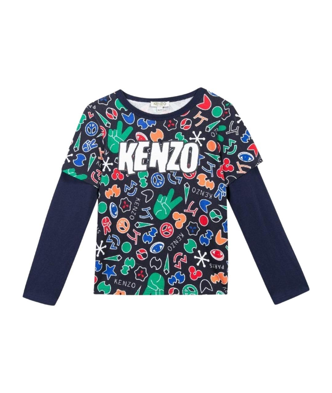 KENZO Темно-синяя хлопковая детская футболка, фото 1