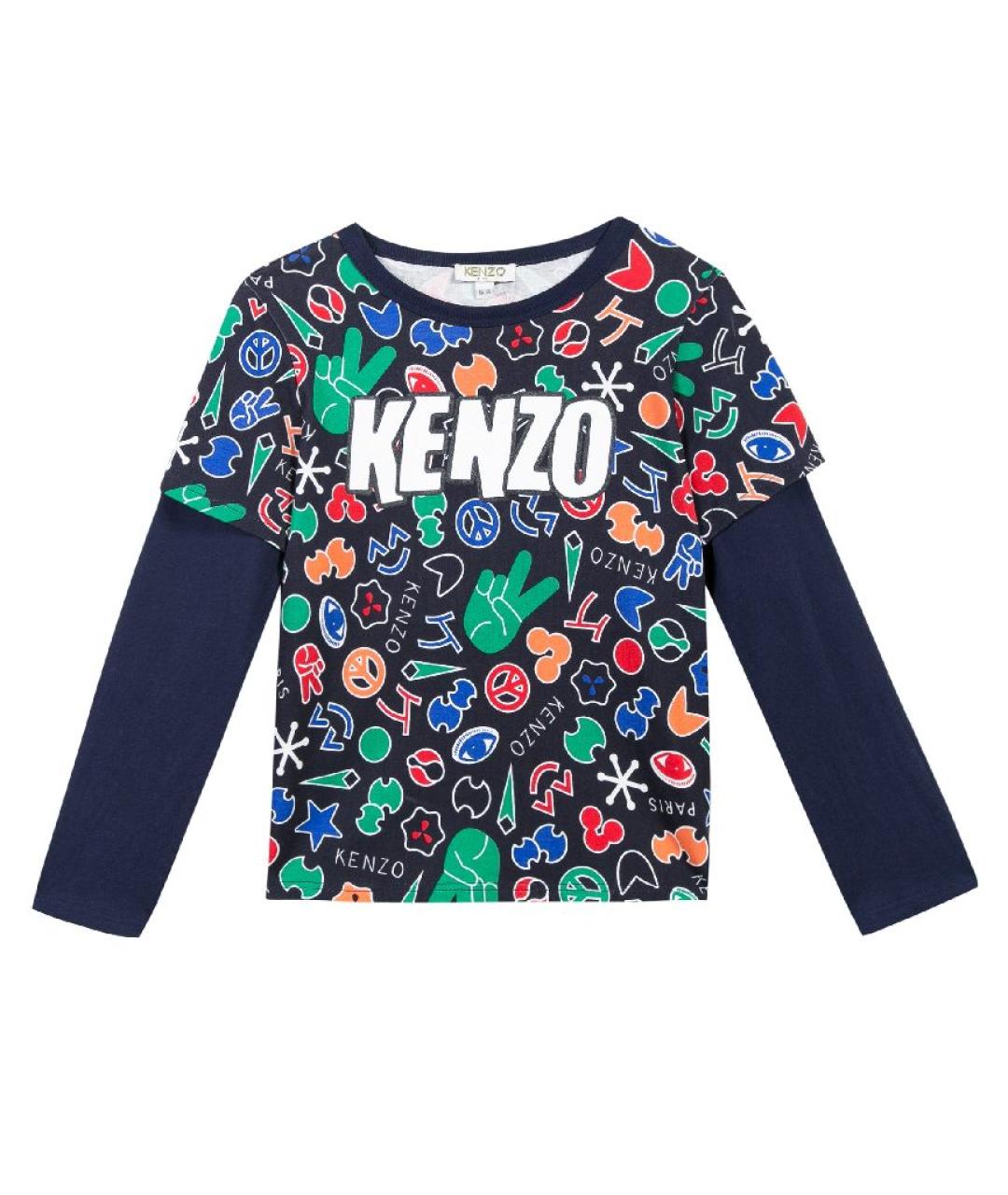 KENZO Темно-синяя хлопковая детская футболка, фото 2