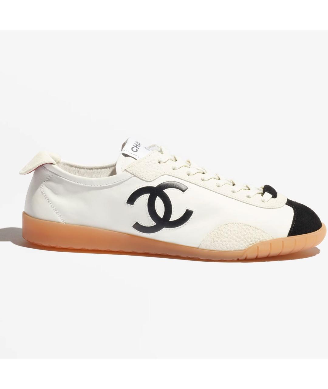 CHANEL Белые кожаные низкие кроссовки / кеды, фото 5