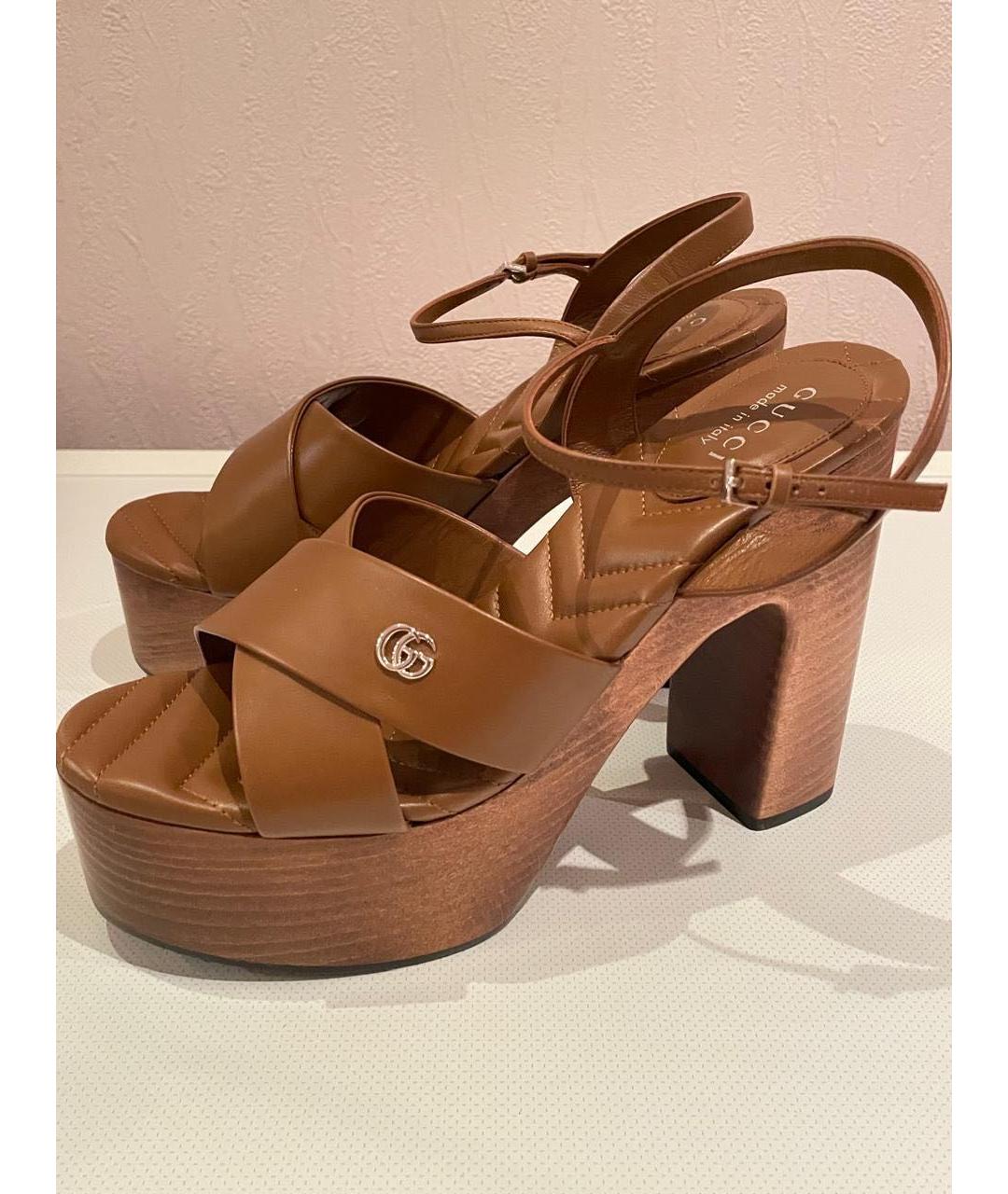 GUCCI Коричневые кожаные босоножки, фото 4