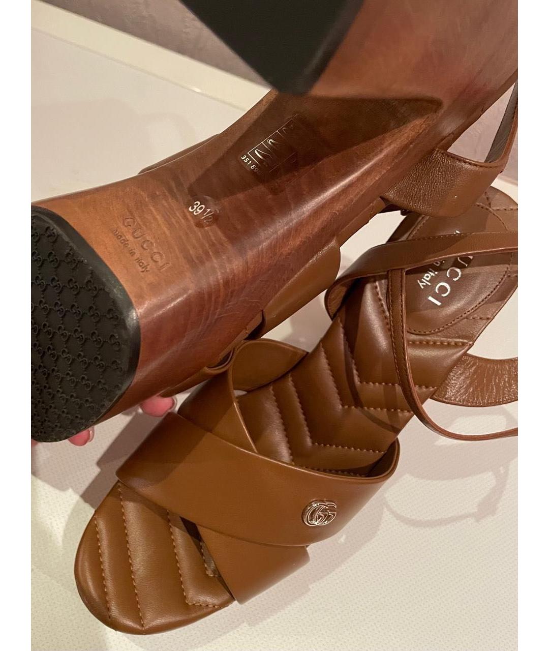 GUCCI Коричневые кожаные босоножки, фото 3