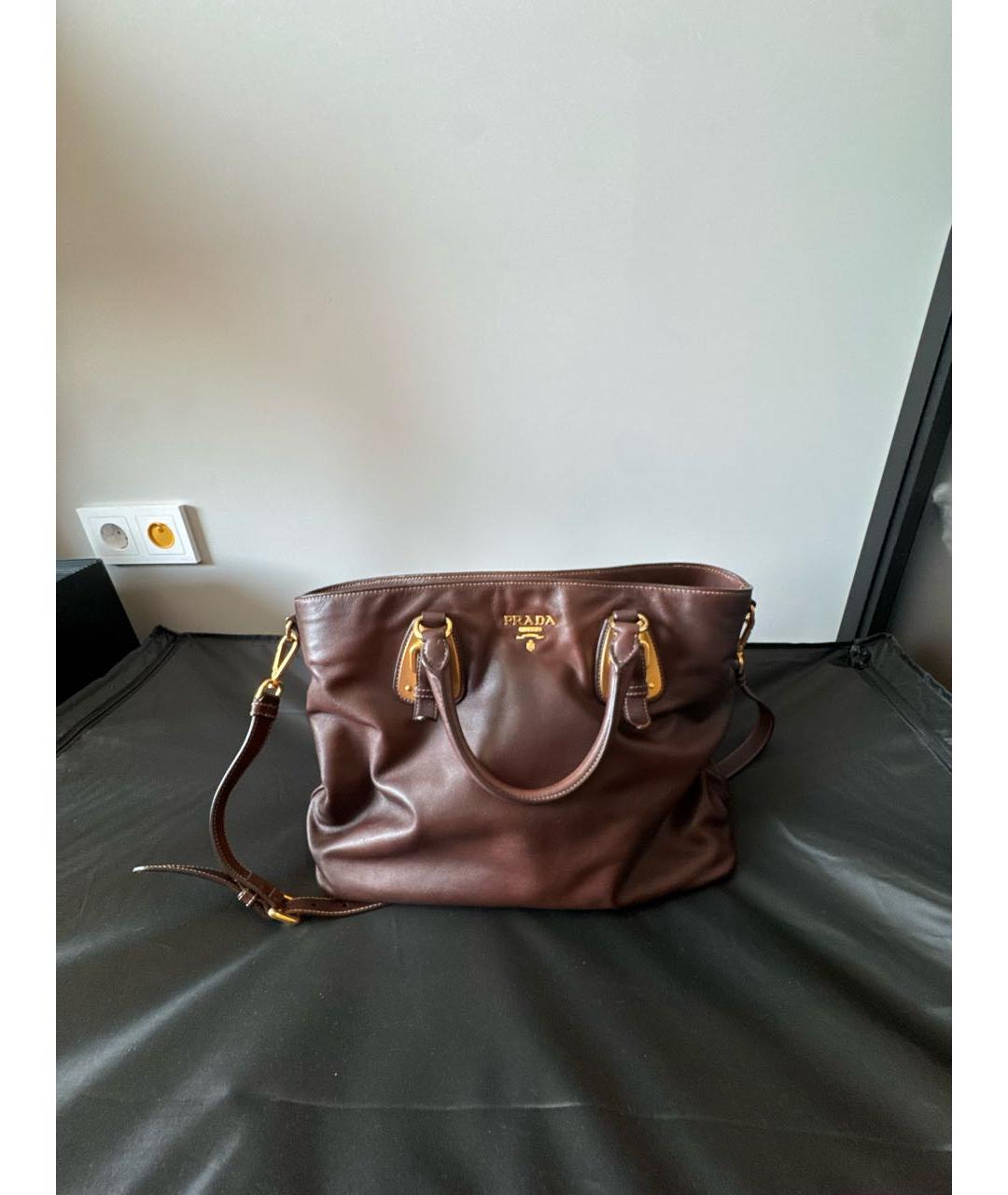 PRADA Коричневая кожаная сумка тоут, фото 8
