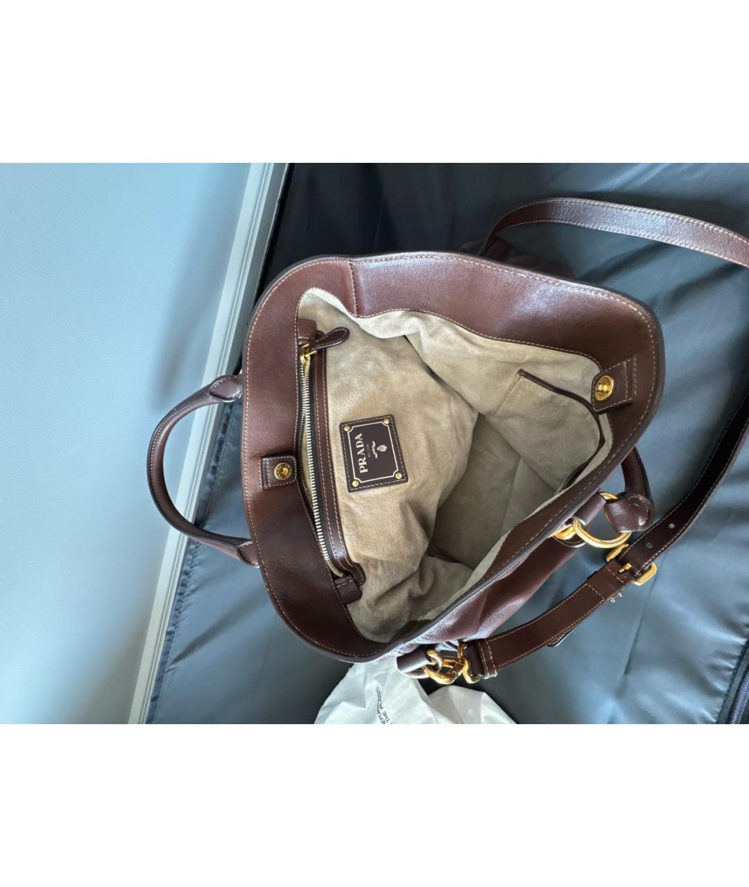 PRADA Коричневая кожаная сумка тоут, фото 4