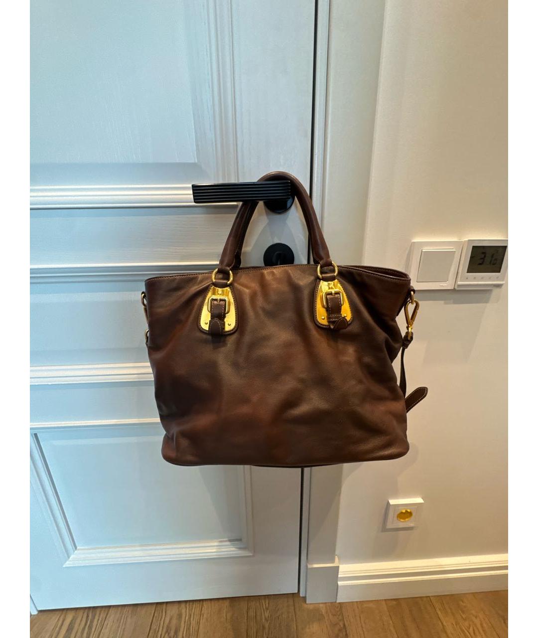 PRADA Коричневая кожаная сумка тоут, фото 3