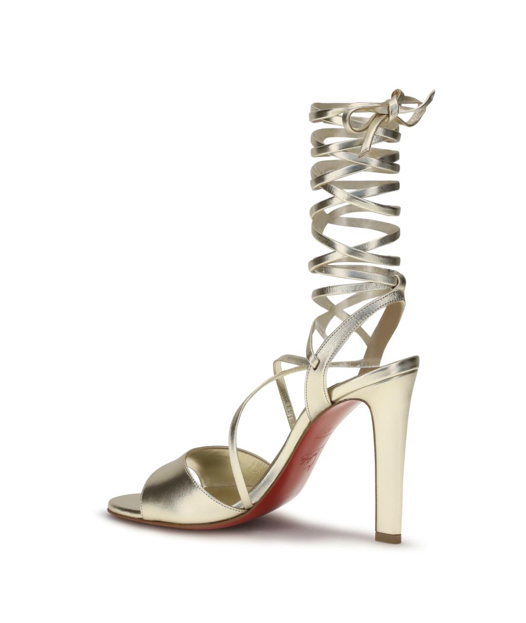 CHRISTIAN LOUBOUTIN Золотые кожаные босоножки, фото 3