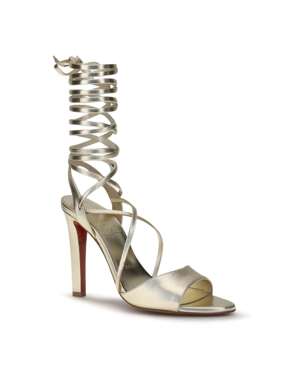 CHRISTIAN LOUBOUTIN Золотые кожаные босоножки, фото 2