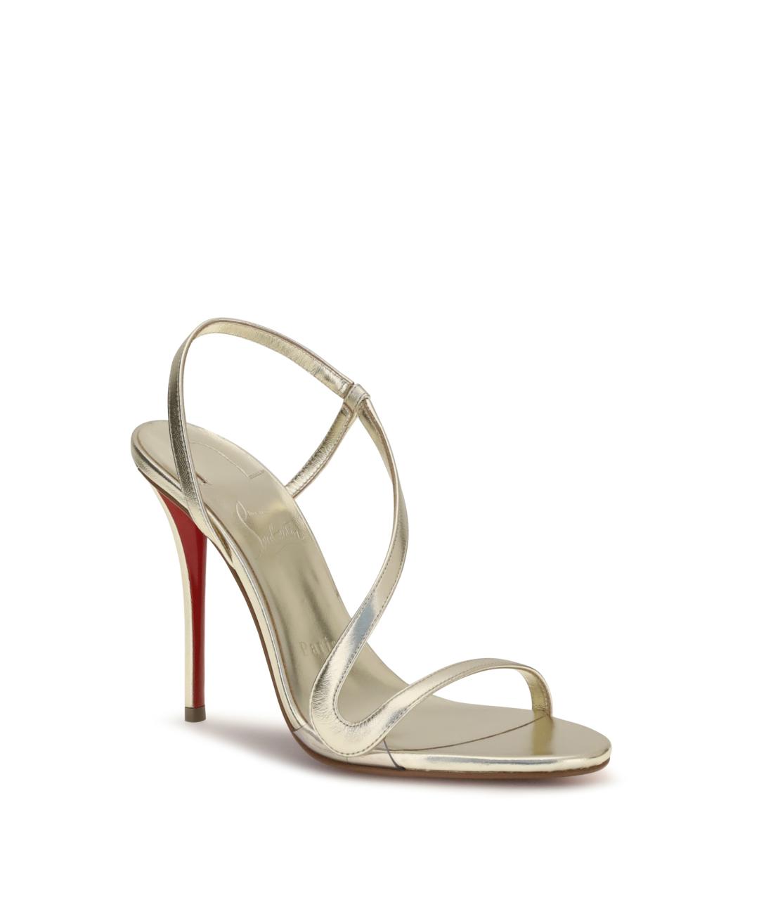 CHRISTIAN LOUBOUTIN Золотые кожаные босоножки, фото 2