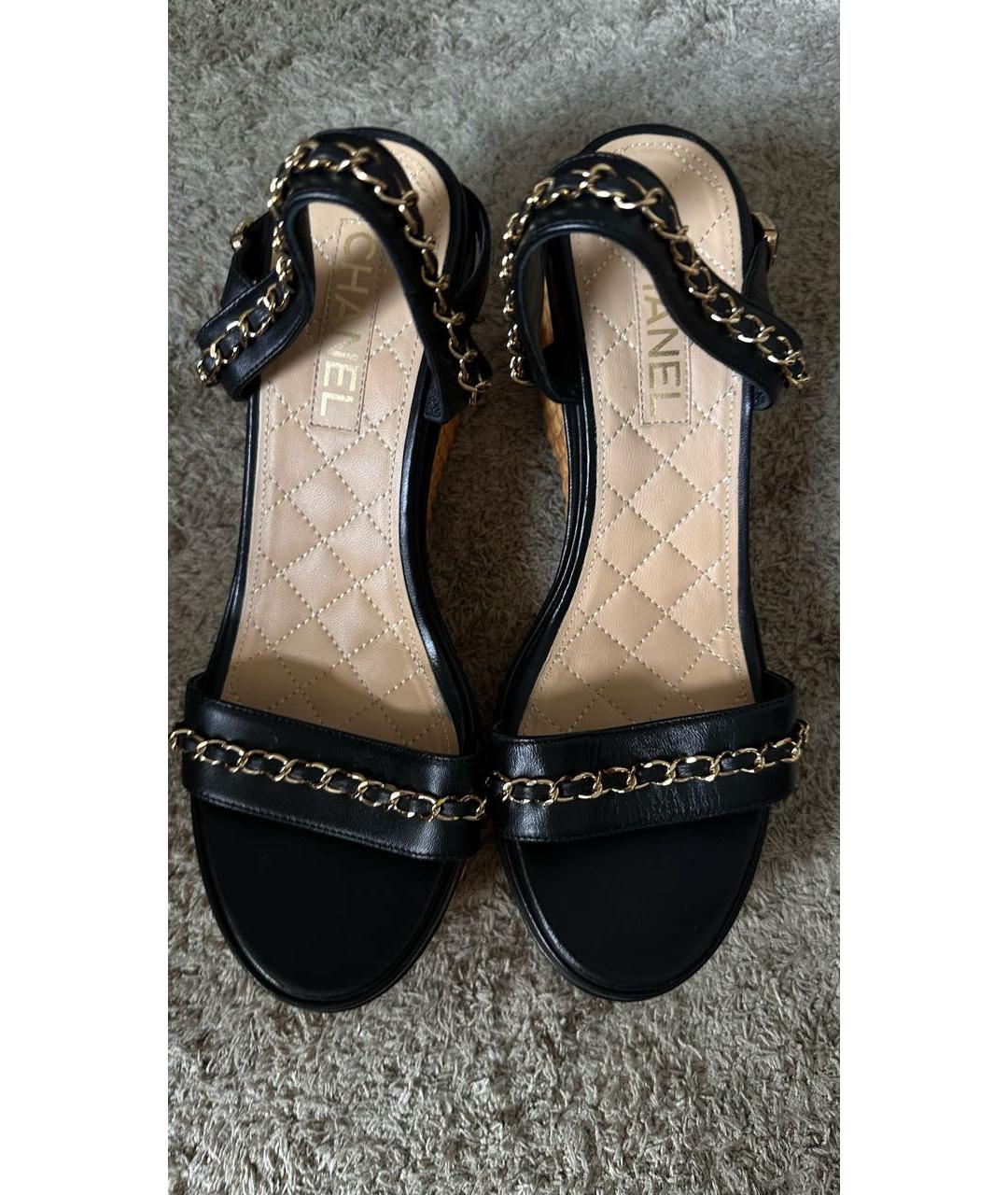 CHANEL Черные кожаные босоножки, фото 3