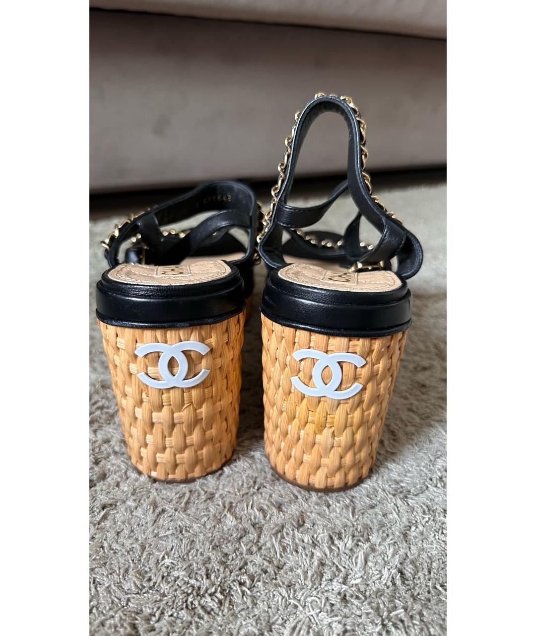CHANEL Черные кожаные босоножки, фото 4