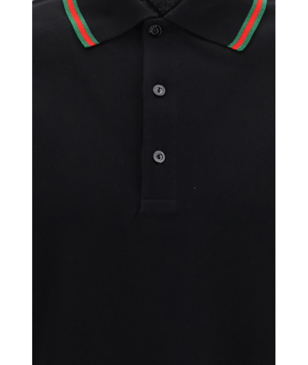 GUCCI Черное хлопковое поло с коротким рукавом, фото 3