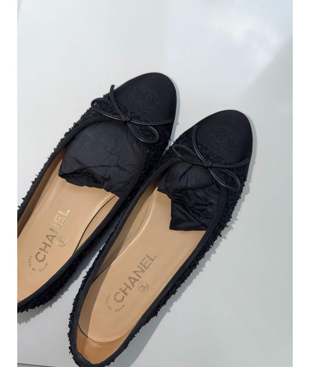 CHANEL Черные текстильные балетки, фото 5