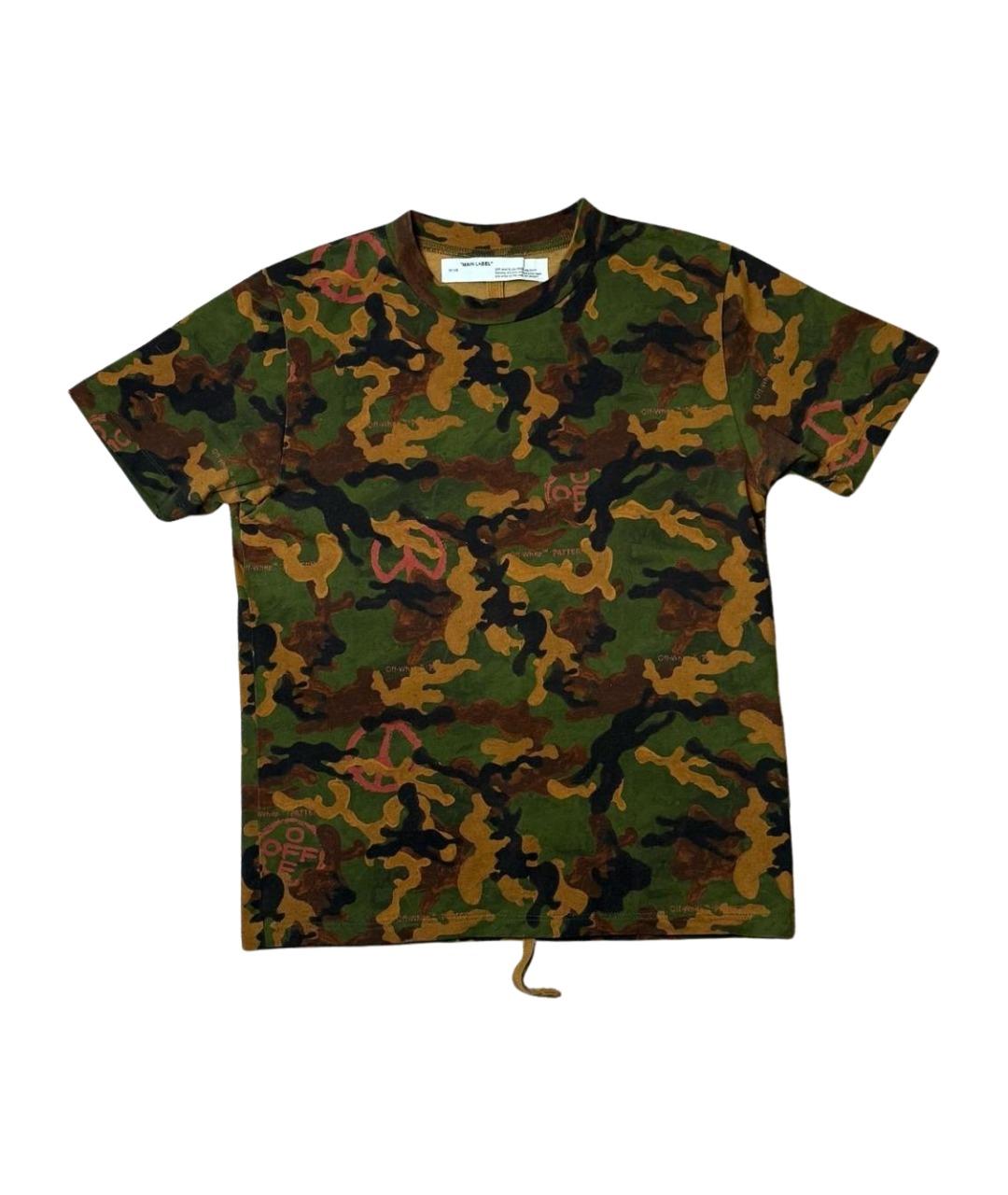 OFF-WHITE Хаки хлопковая футболка, фото 1