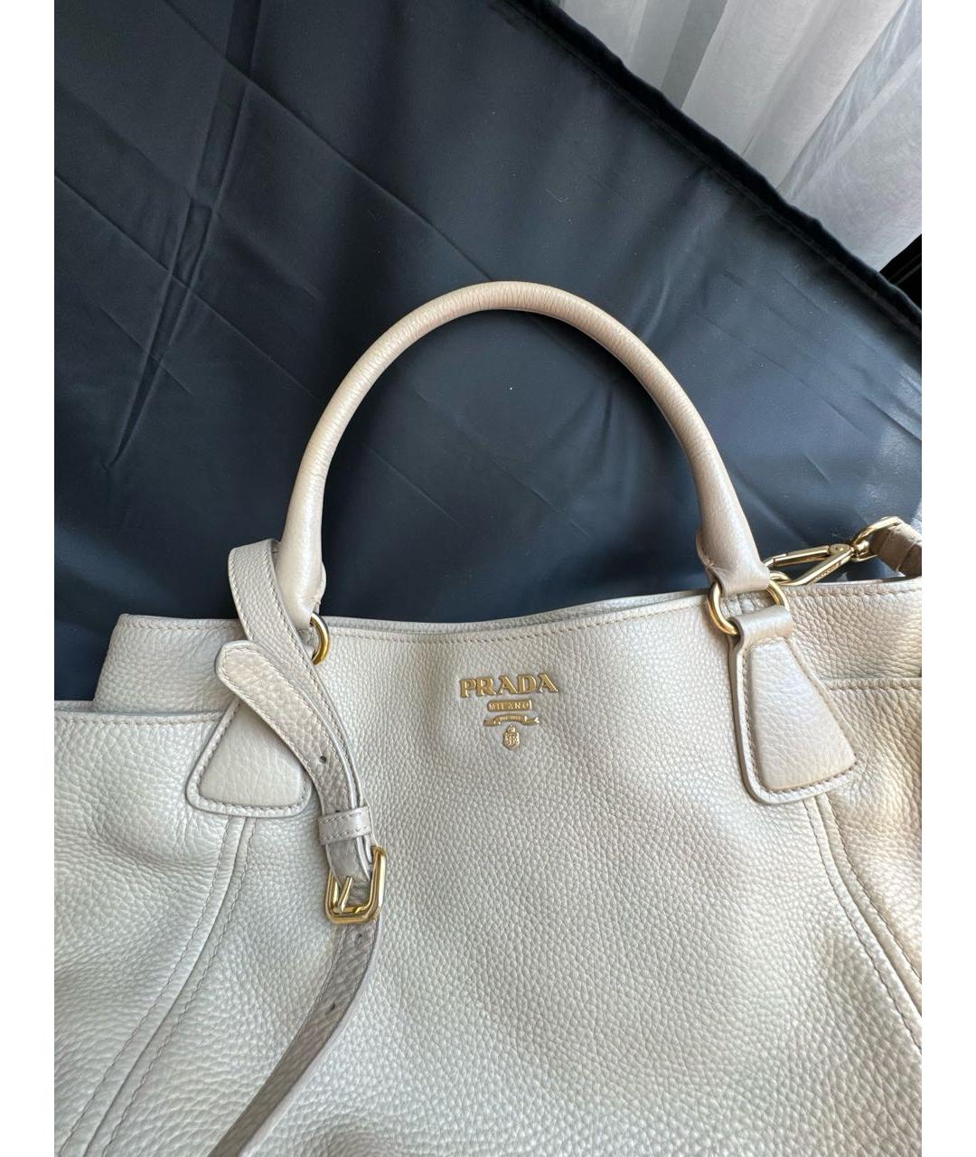 PRADA Бежевая кожаная сумка тоут, фото 7