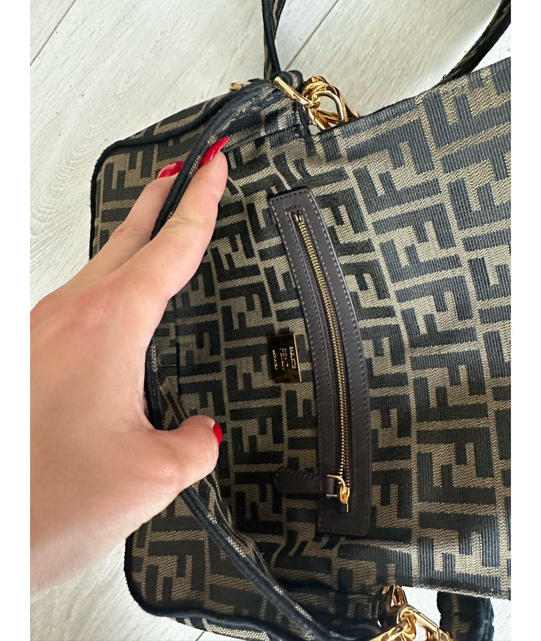 FENDI Коричневая жаккардовая сумка с короткими ручками, фото 4