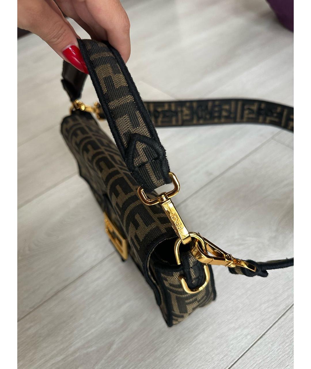 FENDI Коричневая жаккардовая сумка с короткими ручками, фото 2