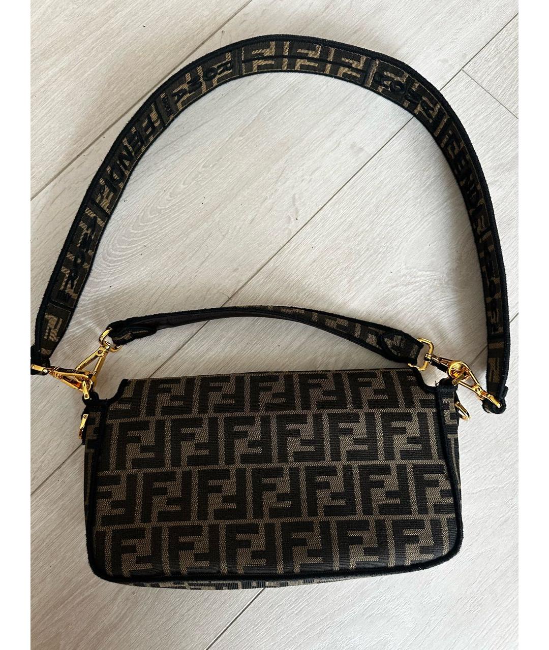 FENDI Коричневая жаккардовая сумка с короткими ручками, фото 3