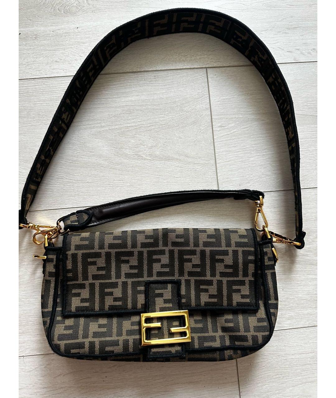 FENDI Коричневая жаккардовая сумка с короткими ручками, фото 5
