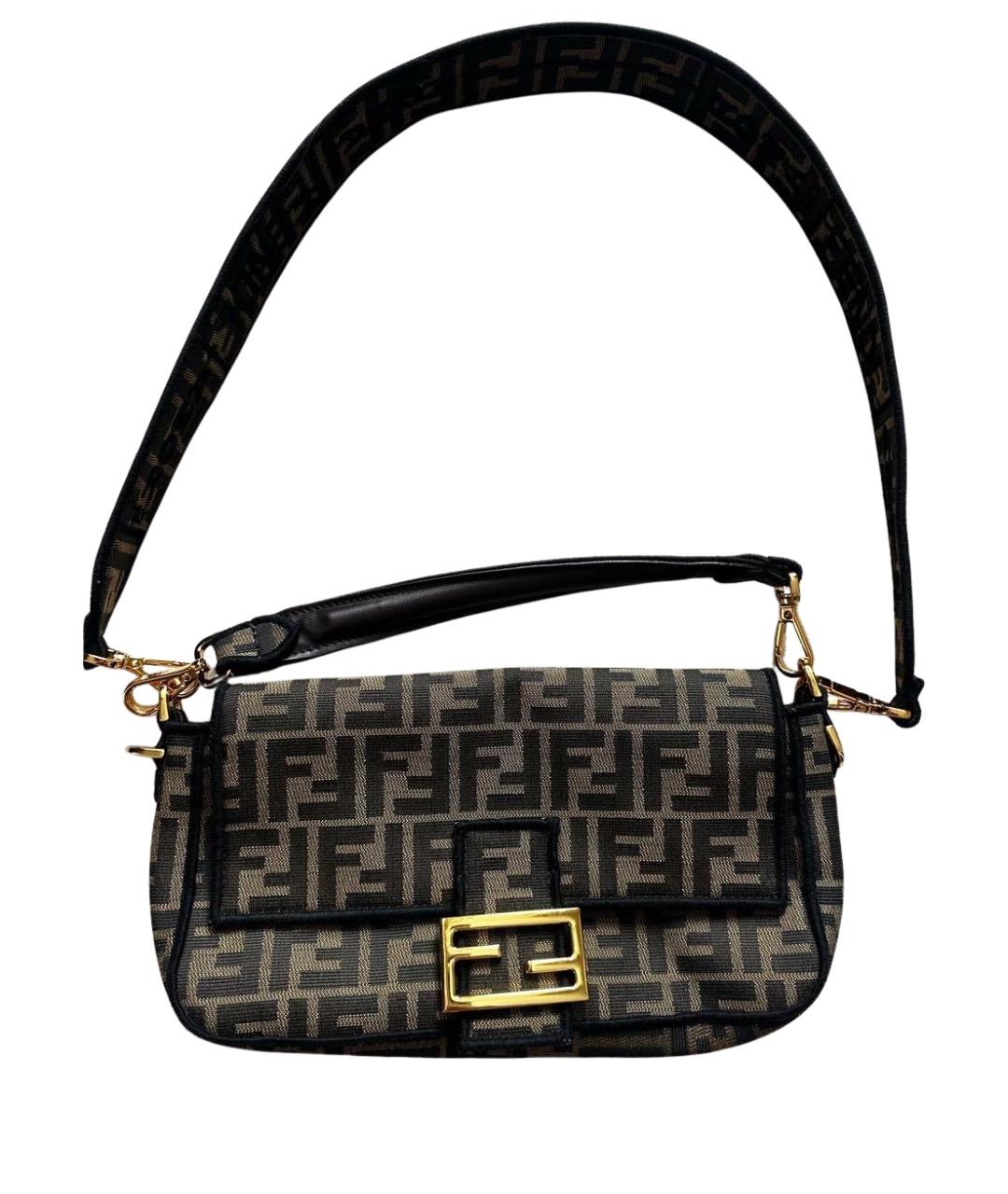 FENDI Коричневая жаккардовая сумка с короткими ручками, фото 1