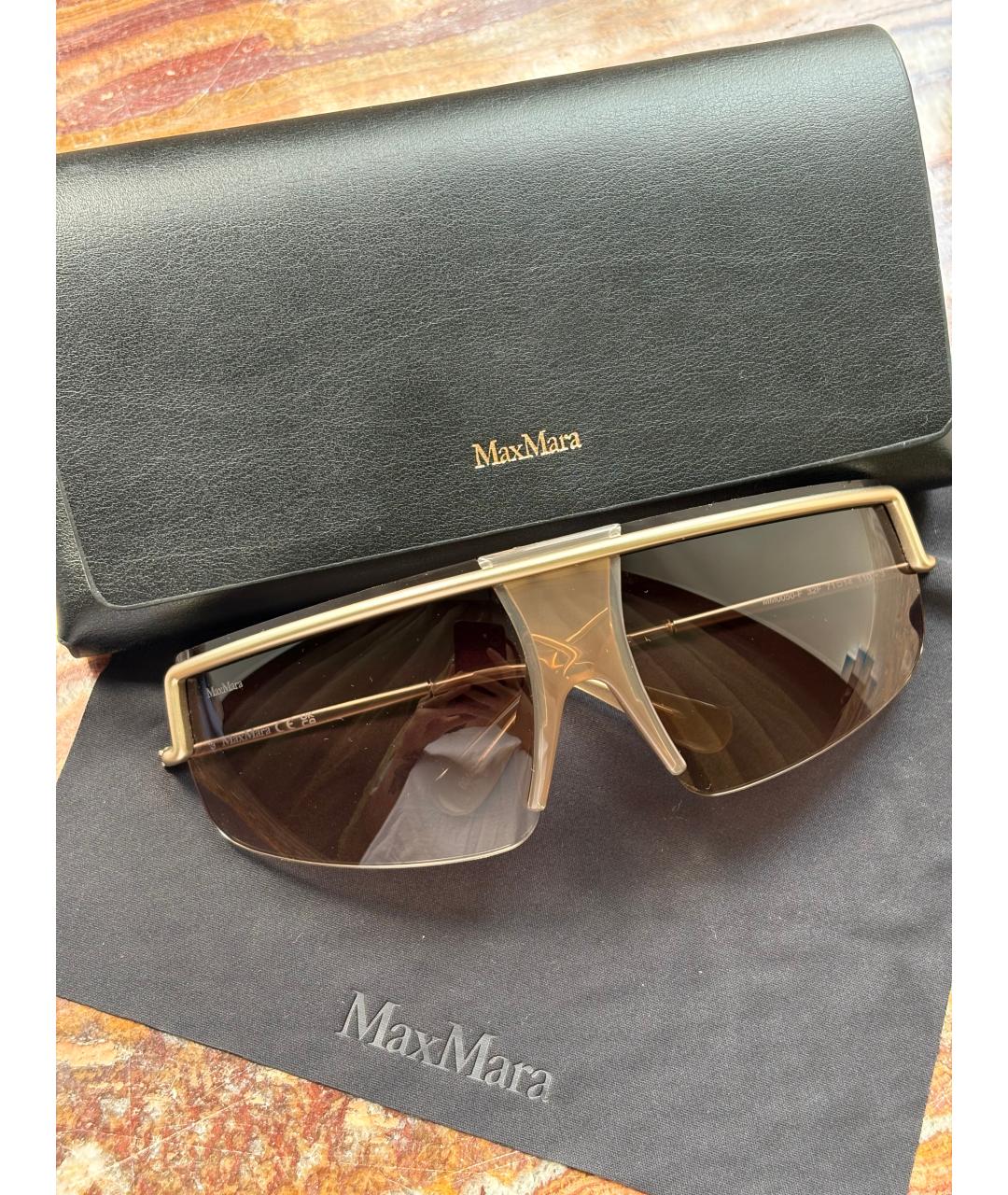 MAX MARA Золотые металлические солнцезащитные очки, фото 2