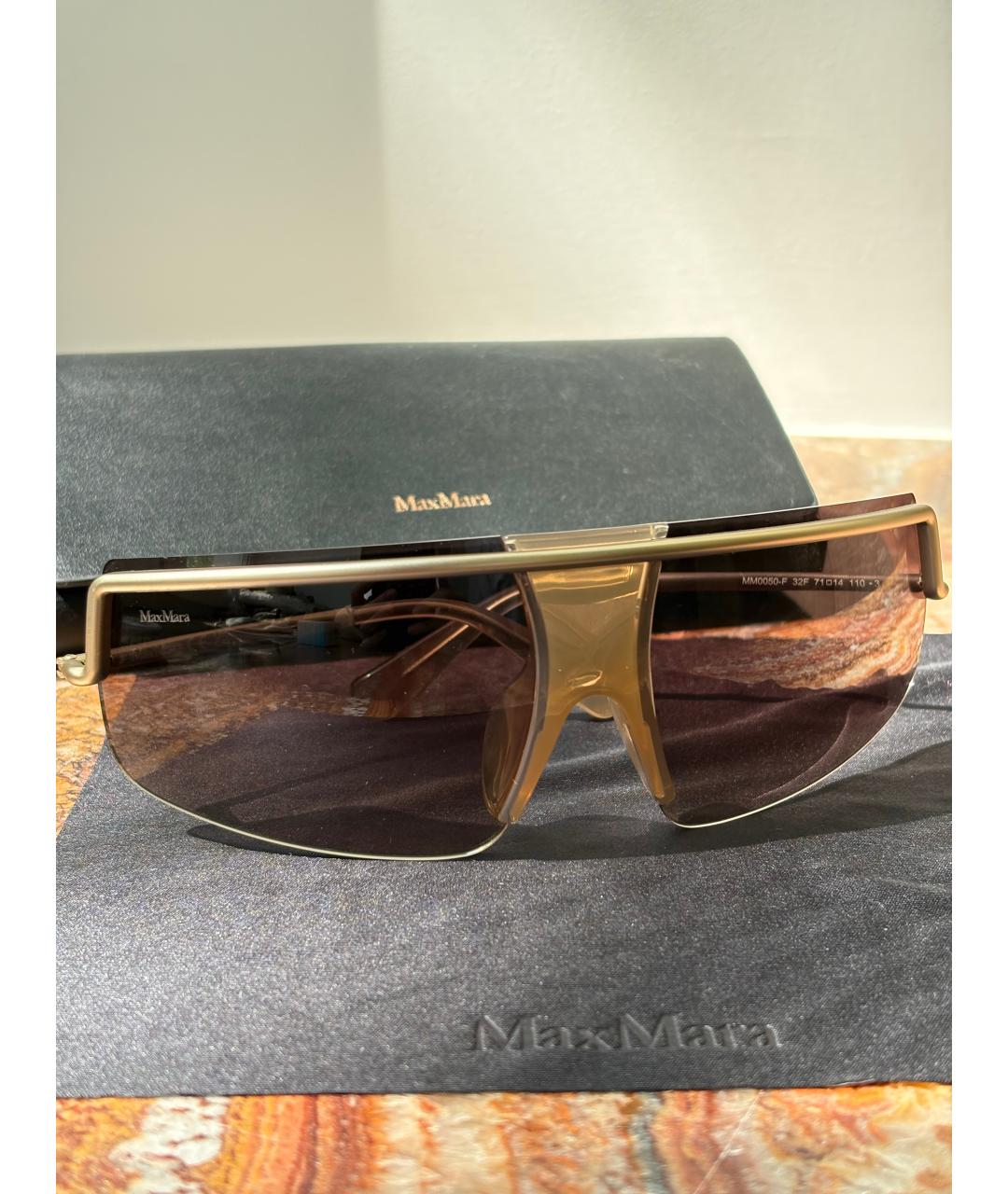 MAX MARA Золотые металлические солнцезащитные очки, фото 7