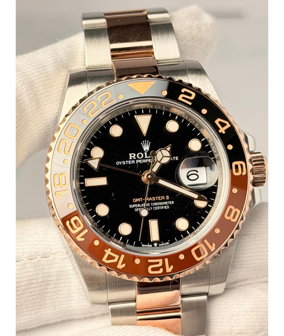 ROLEX Черные часы из розового золота, фото 3