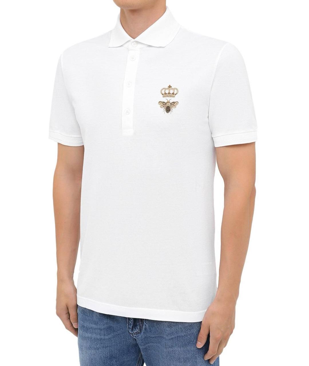 DOLCE&GABBANA Белое хлопко-полиэстеровое поло с коротким рукавом, фото 2