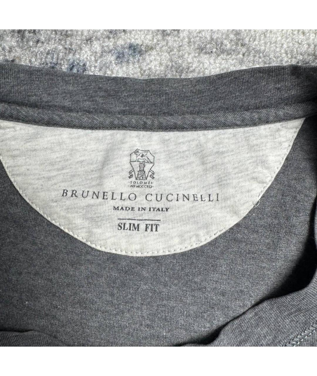 BRUNELLO CUCINELLI Серая хлопковая футболка, фото 5