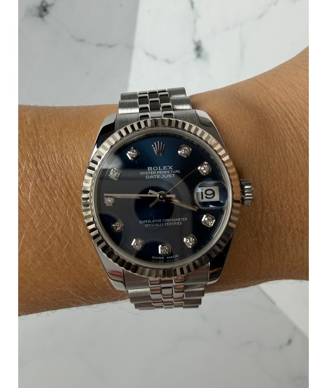 ROLEX Темно-синие часы из белого золота, фото 8