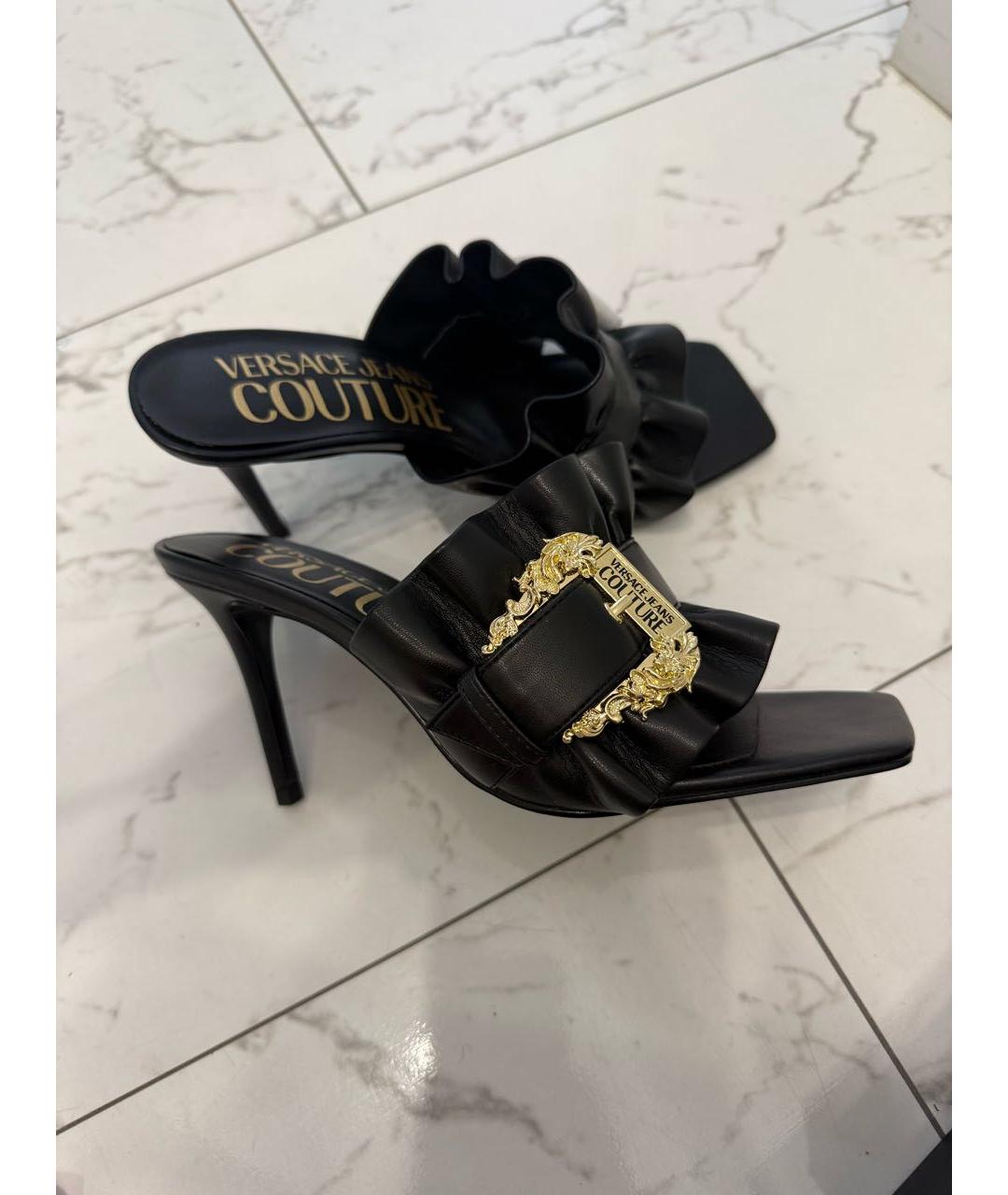 VERSACE JEANS COUTURE Черные мюли из искусственной кожи, фото 8