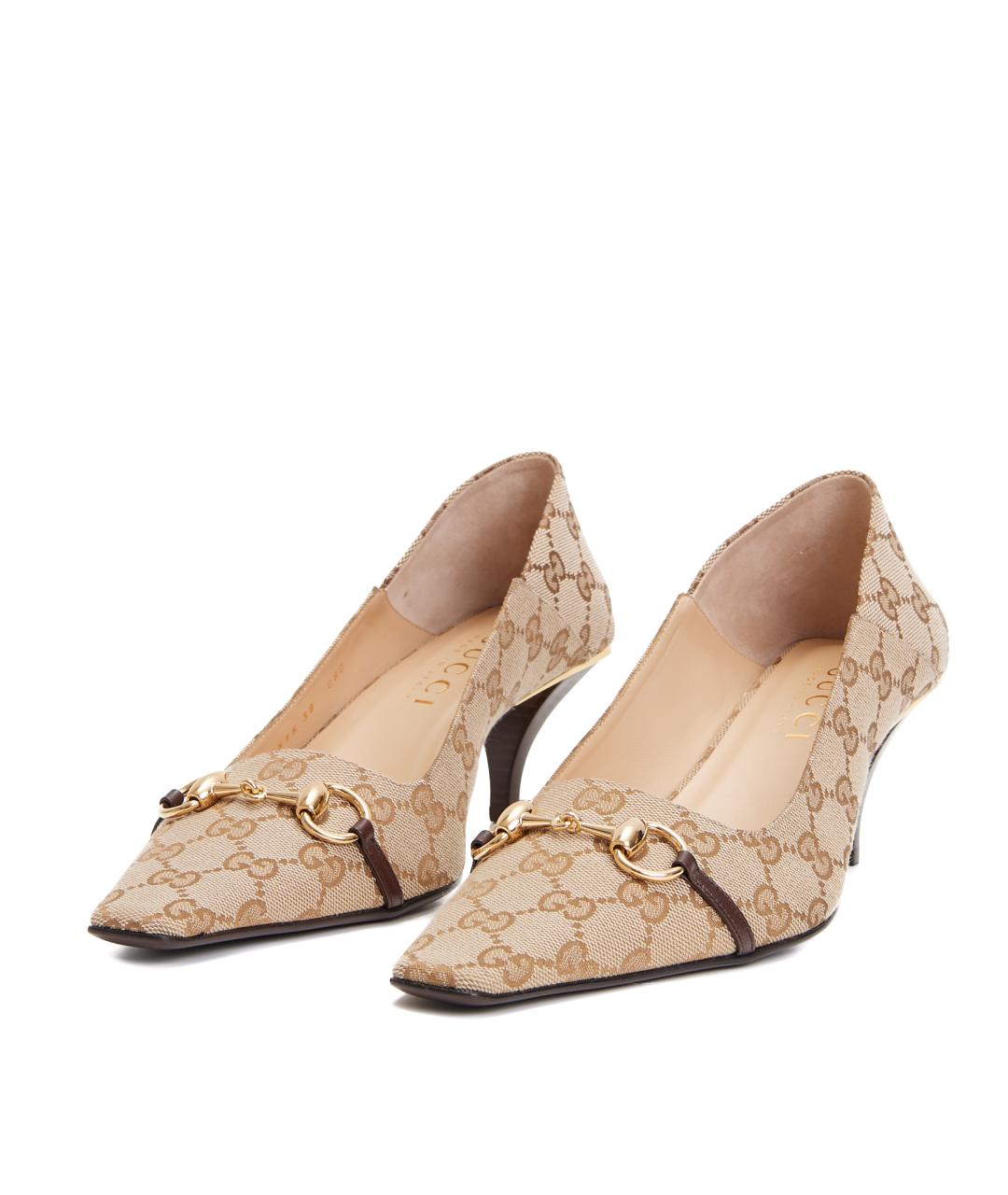 GUCCI Коричневые текстильные туфли, фото 2