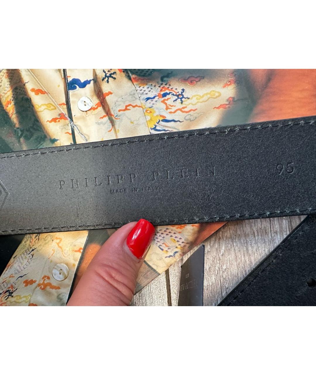 PHILIPP PLEIN Черный кожаный ремень, фото 3