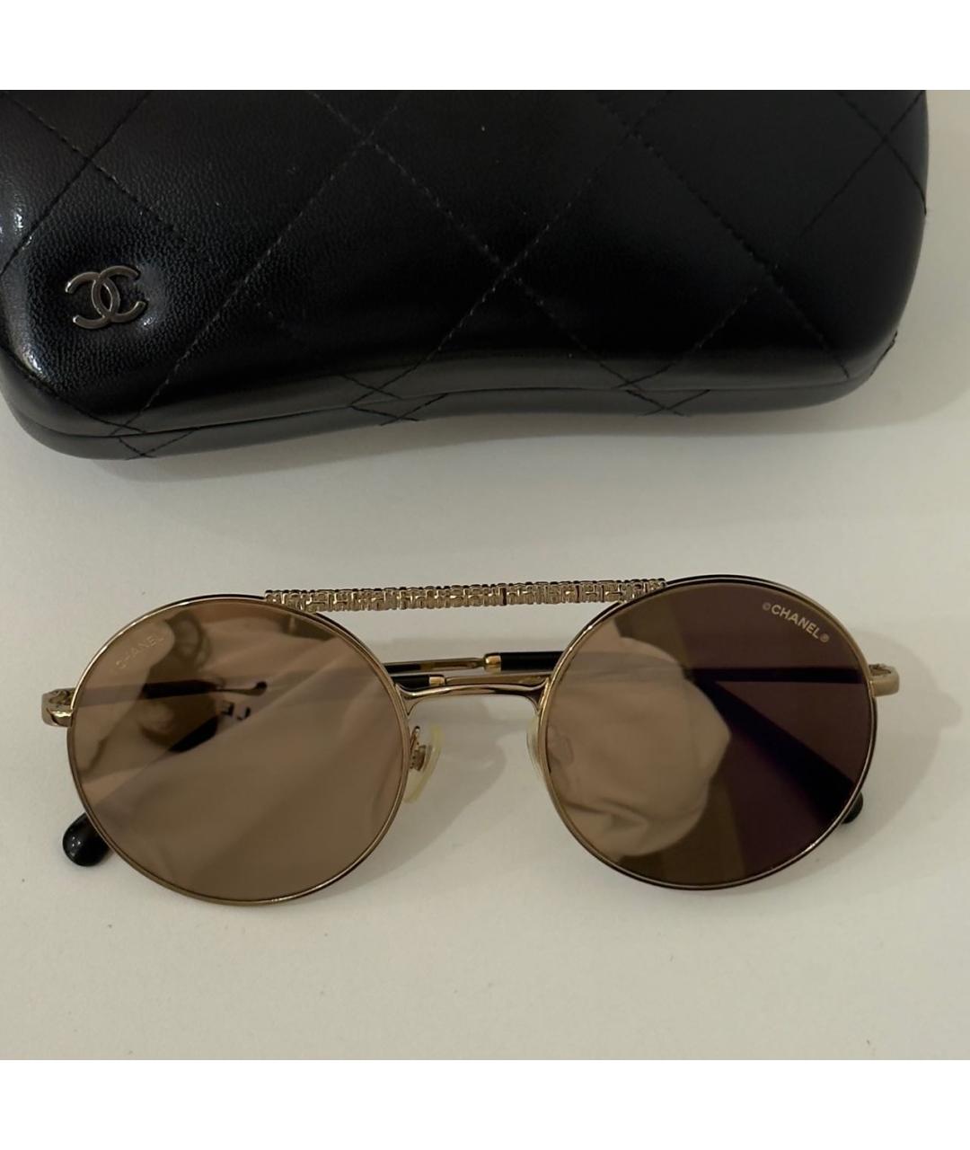 CHANEL Золотые металлические солнцезащитные очки, фото 6