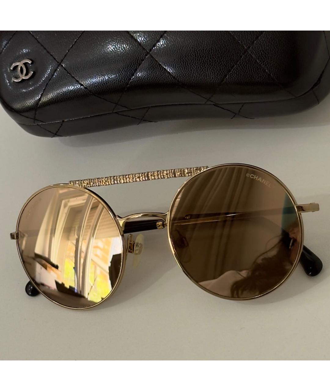 CHANEL Золотые металлические солнцезащитные очки, фото 7