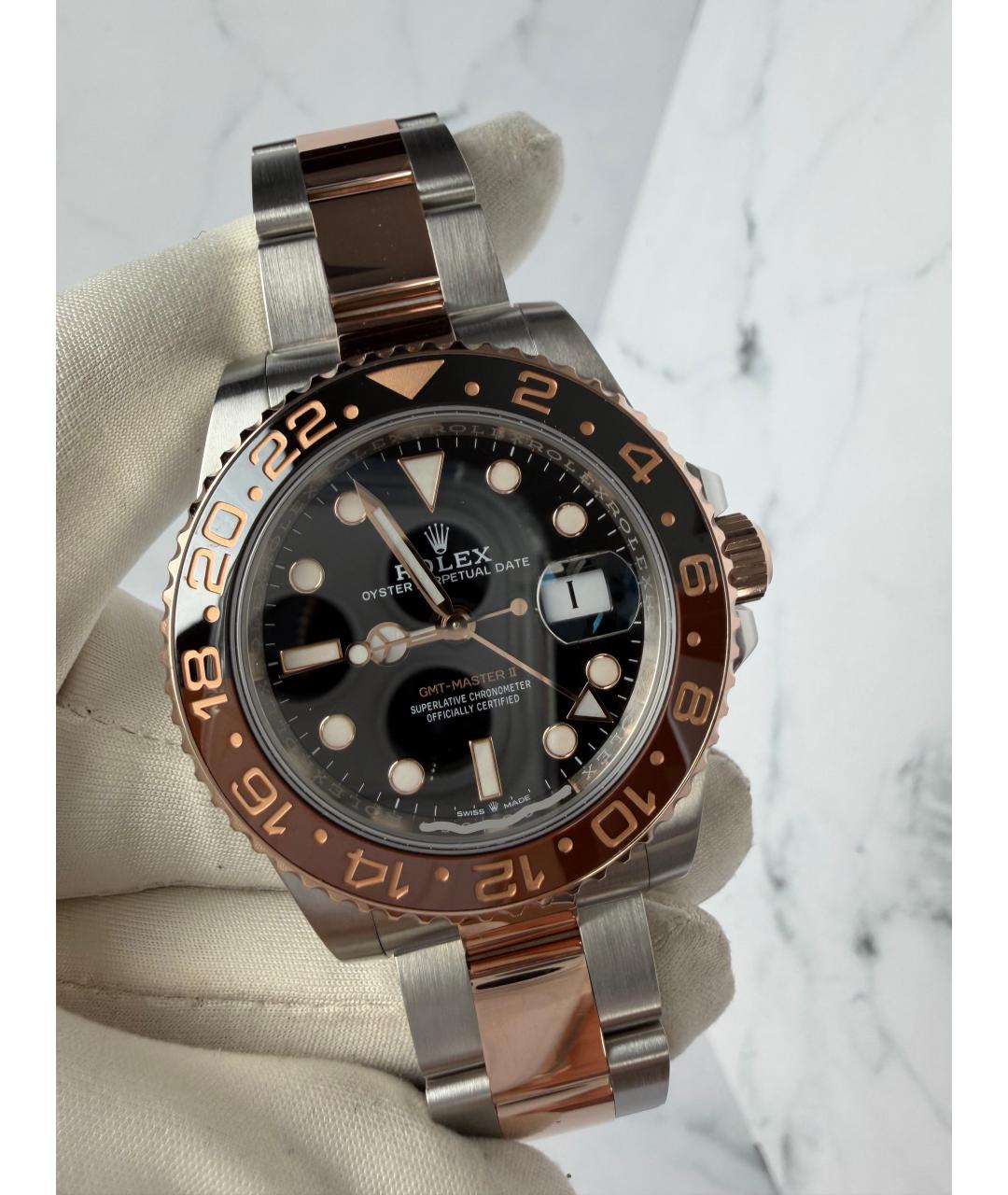 ROLEX Черные часы из розового золота, фото 3