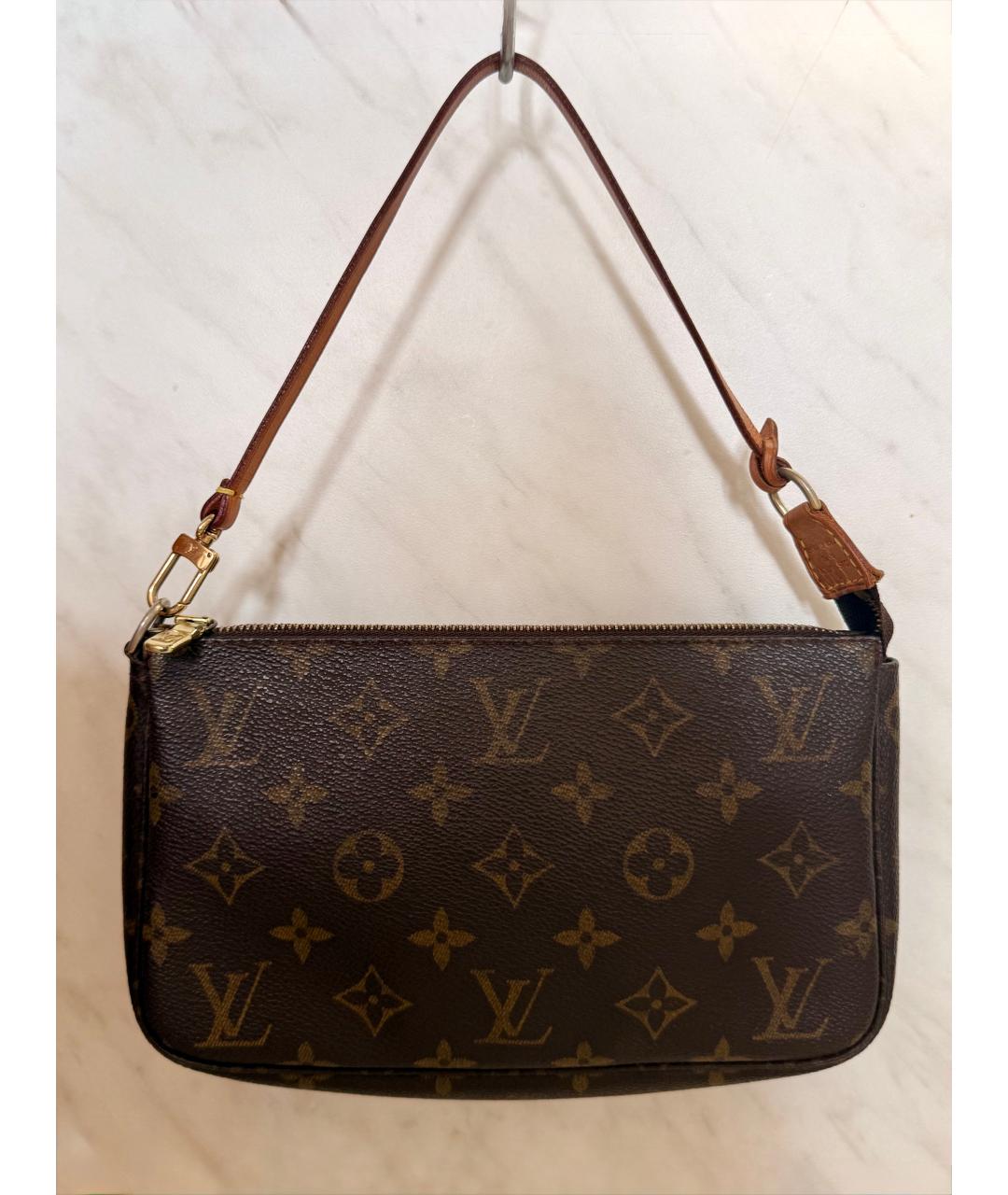 LOUIS VUITTON Коричневая кожаная сумка с короткими ручками, фото 7